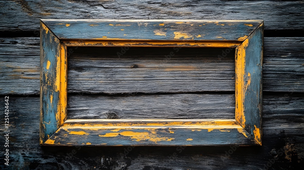 Aufkleber vintage distressed wooden frame backdrop with aged grungy timber planks surface and empty copy space