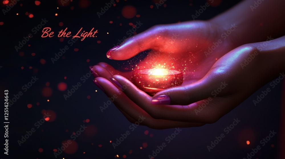 Poster hands cradle a glowing candle in an enchanting display of light and color during a peaceful evening