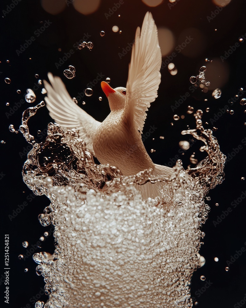 Poster dazzling duck splashing water close-up nature dynamic serenity