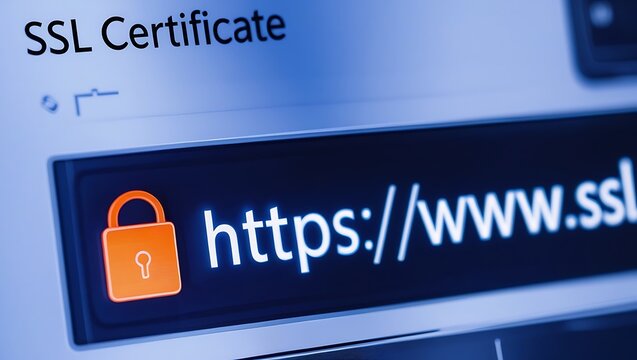Close-Up of Browser Window with SSL Certificate &ndash; HTTPS Security Concept,  ssl lock, ssl padlock, website design, ssl badge, ssl shield,  SSL connection

