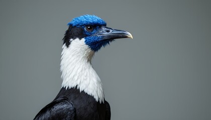 Obraz premium Exotic Bird Portrait with Striking Blue Head and White Neck Feathers