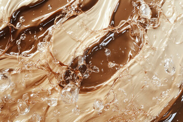 Chocolate and milk swirl in a glass, creating a tempting and delicious drink.