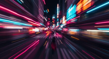 Urban Lightspeed: A mesmerizing abstract of urban lights and motion, captured with a long exposure creating a radiant kaleidoscope of vibrant colors and streaking lines.