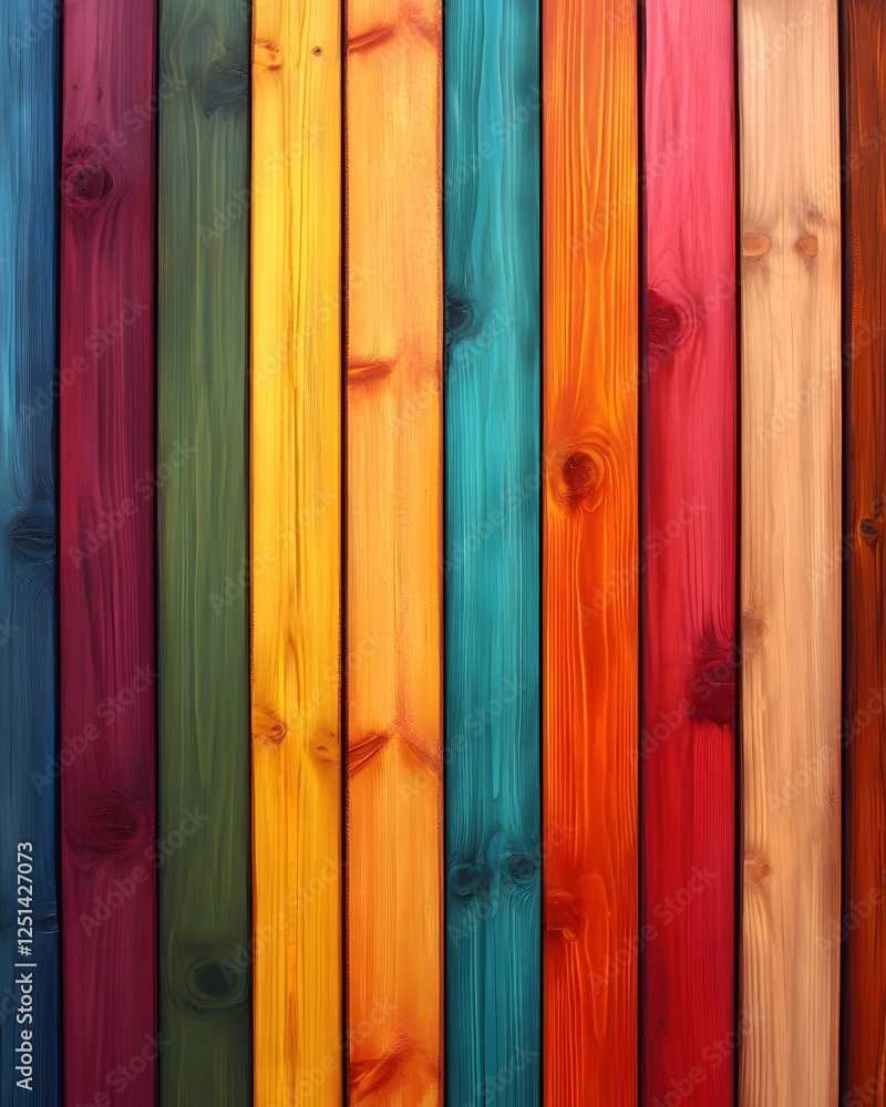 Poster vibrant wood planks in a spectrum of colors creating a textured and colorful background