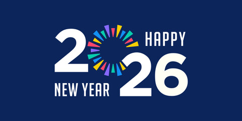 2026 Happy New Year logo design vector. colorful fireworks and trendy new year 2026 design template.