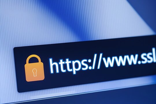 Close-Up of Browser Window with SSL Certificate &ndash; HTTPS Security Concept,  ssl lock, ssl padlock, website design, ssl badge, ssl shield,  SSL connection

