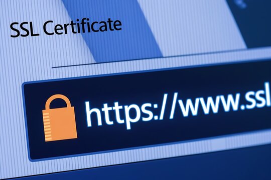 Close-Up of Browser Window with SSL Certificate &ndash; HTTPS Security Concept,  ssl lock, ssl padlock, website design, ssl badge, ssl shield,  SSL connection

