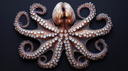 Fototapeta premium Octopus resting on sandy ocean floor with visible tentacles and surrounding marine environment