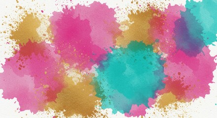 Obraz premium Vibrant Watercolor Splashes: An explosion of color! Pink, teal, and gold watercolor splatters create a dynamic and energetic abstract artwork, perfect for adding a pop to your designs. 