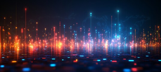 Fototapeta premium Abstract Futuristic Technology Background with Glowing Lines and Data Visualization, 3D Rendering