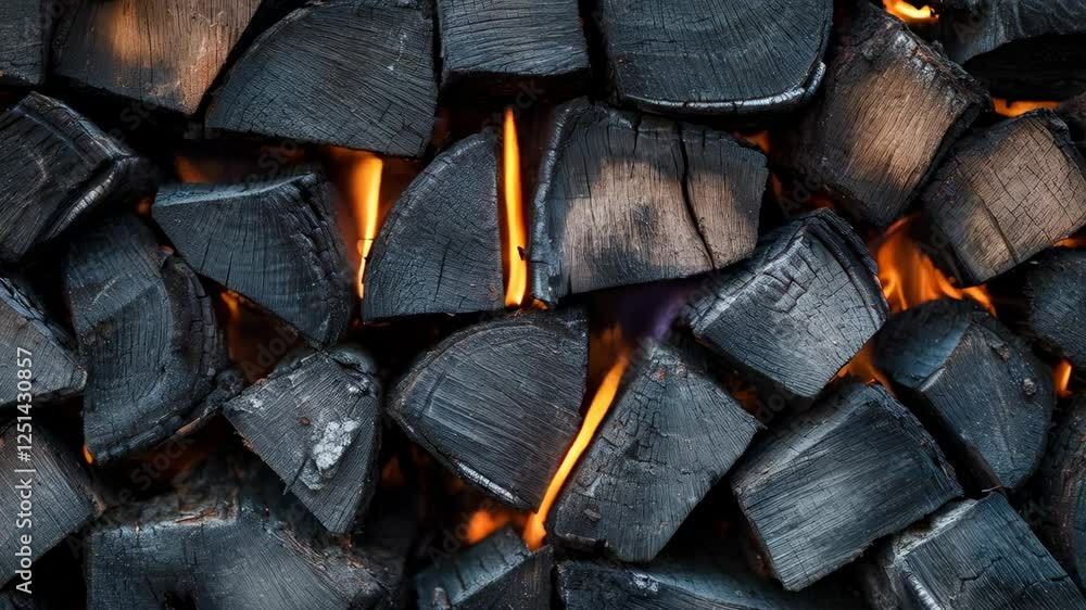 Poster glowing charcoal embers burning with a warm orange glow, creating a cozy and inviting atmosphere, pe