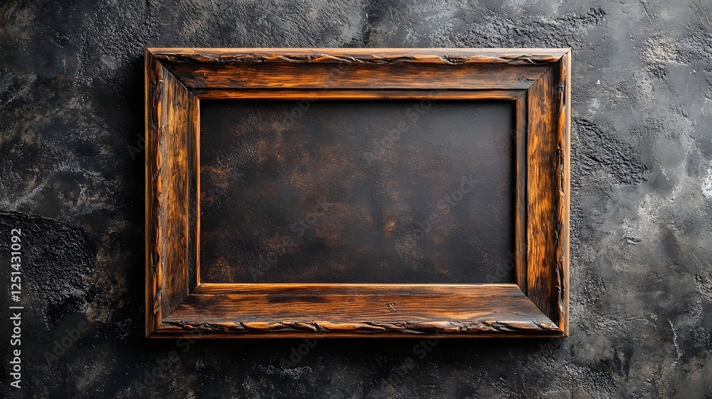 Poster vintage rustic wooden picture frame on dark grunge textured background empty copy space for design a