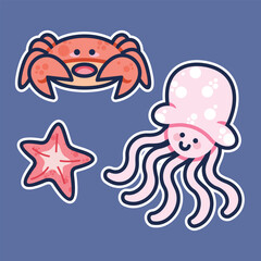 Sea Animal in cute colorful design for kids and education