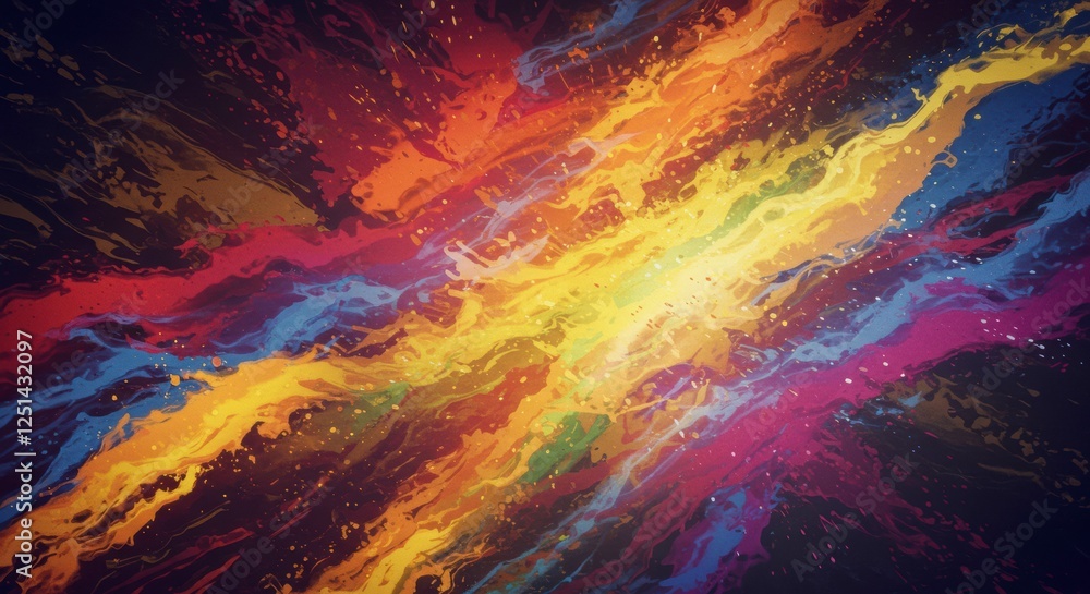 Poster cosmic canvas: an abstract explosion of vibrant colors, resembling a nebula or supernova, creating a
