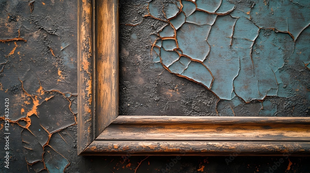 Poster vintage weathered wooden frame with cracked and peeling paint texture creating a grungy abstract bac