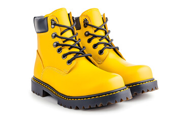 Yellow cargo boots isolated on white background
