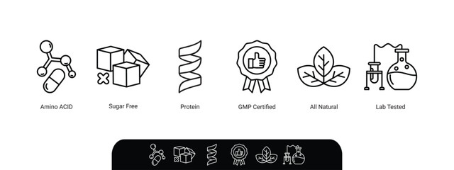 General features icons for food dietary supplement labeling