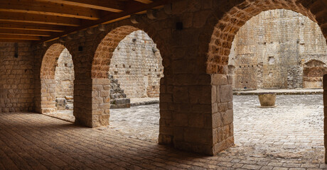 An old restored fortress. Beautiful stone brick vaults.