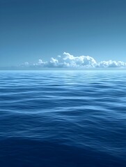Fototapeta premium A serene blue seascape featuring gentle waves under a clear sky with fluffy clouds, evoking a sense of tranquility and harmony with nature.