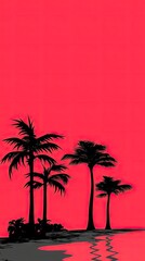 Obraz premium Tropical palm trees silhouette against vibrant pink sunset