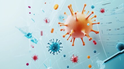 Pandemic impact analysis chart flat design top view healthcare theme 3D render Triadic Color Scheme. 