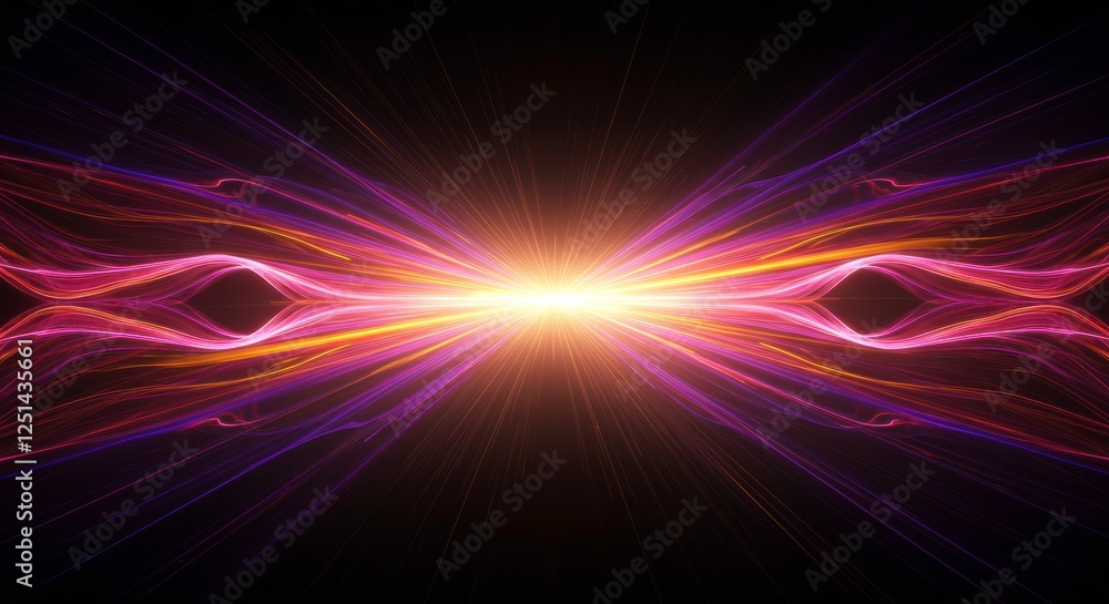 Poster cosmic burst: an abstract image of vibrant, swirling energy radiating from a central point of light,