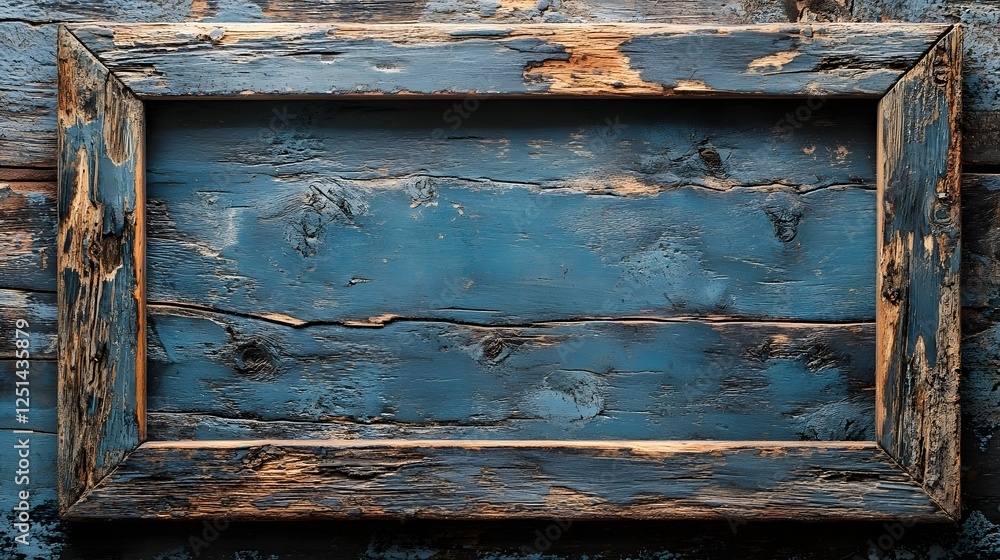 Leinwandbilder Vintage wooden frame with a distressed weathered appearance in shades of blue and brown creating a rustic natural backdrop for design art or craft projects