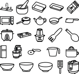 set of kitchen equipment vector line