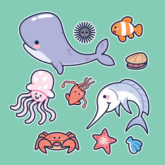Sea Animal in cute colorful design for kids and education