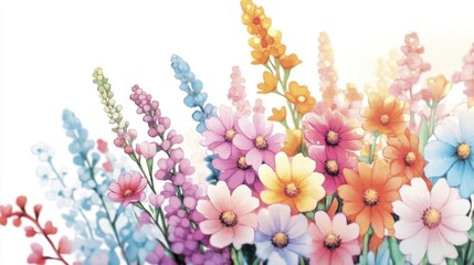 Naklejka premium Watercolor Painting of a Colorful Flower Bouquet on White Background