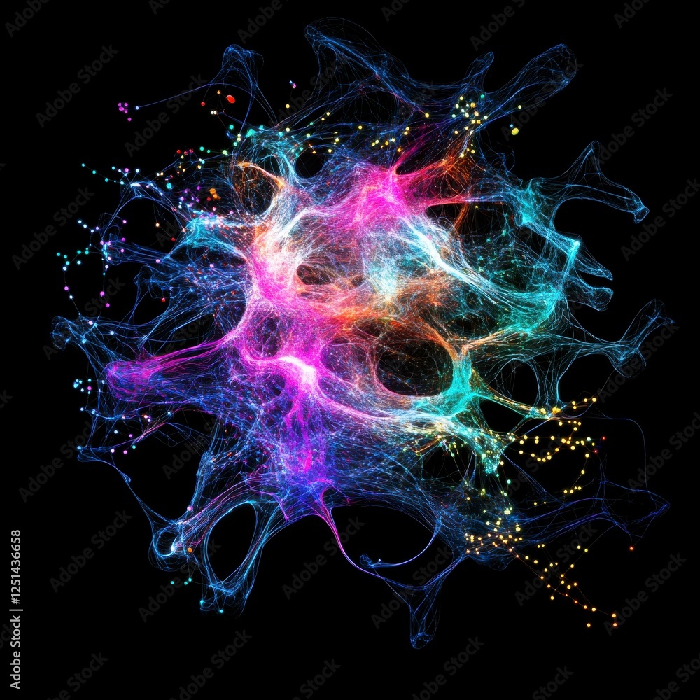 Poster abstract colorful particle network design