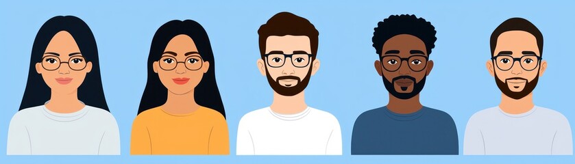 Obraz premium Diverse people avatars, various backgrounds, simple illustrations