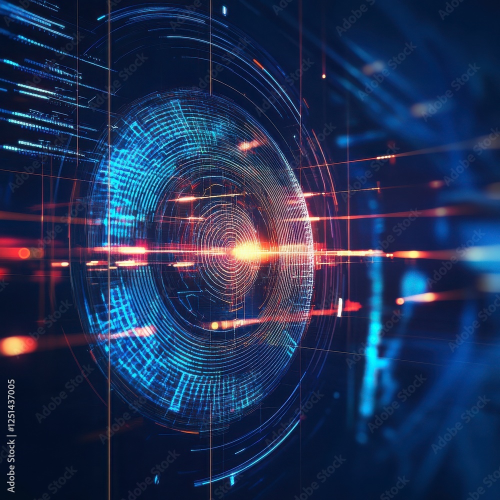 Poster abstract digital design with glowing circles and lines