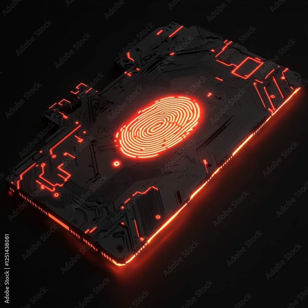 Aufkleber abstract fingerprint on glowing circuit board design illustration with red light effects digital ill