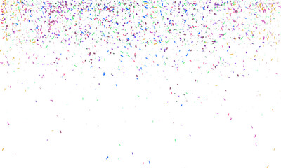 Multicolored tinsel confetti Vector background. Fashionable gold and Multicolored falling magic stars and tinsel on white and transparent background. Celebration carnival ribbons, holiday, birthday.