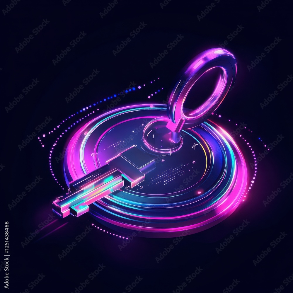 Poster abstract futuristic key design with neon colors and shapes pattern design illustration graphics back