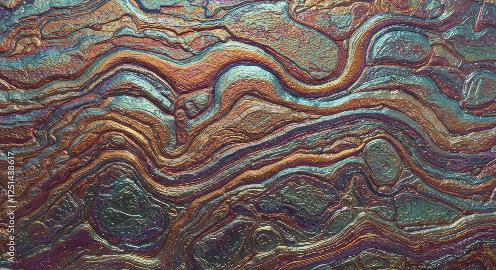Poster abstract iridescent texture: a mesmerizing close-up shot revealing a richly textured surface with sw