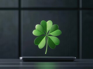 A 3D hologram of a shamrock displayed on a futuristic engineering table