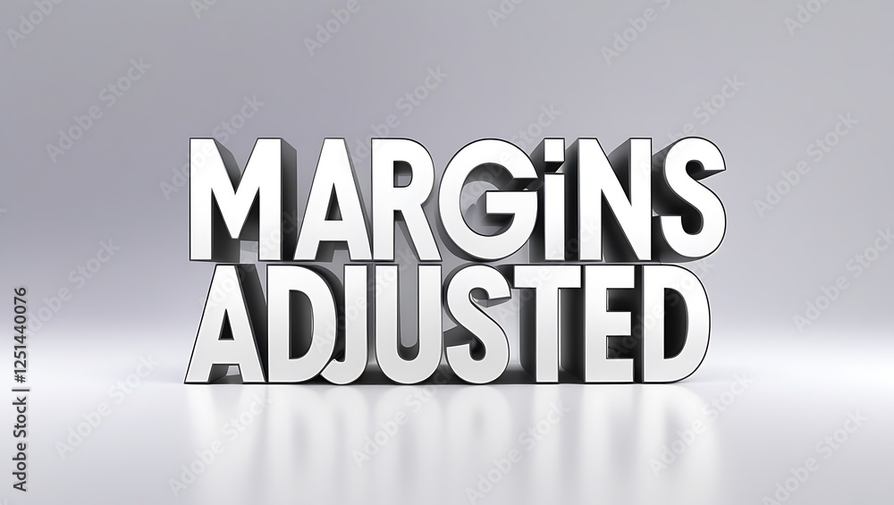 Poster text showing margins adjusted in bold letters on a smooth surface