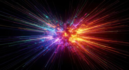 Fototapeta premium Cosmic Collision: A vibrant explosion of color, where fiery orange and electric blue hues collide in a dazzling display of light and energy, set against a deep black backdrop.