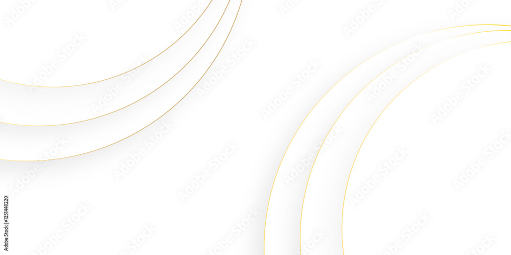 Poster White background with wavy light gold lines and dynamic gray shadows Elegant Graphic Design with Soft Curves, Line Patterns, and Text Space .luxury white abstract background golden elements vector.	
