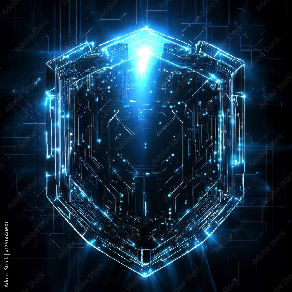 Aufkleber abstract glowing geometric design using blue hexagons and lines with lighting effects and reflection