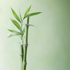 Naklejka premium Three stalks of bamboo with green leaves on pale backdrop