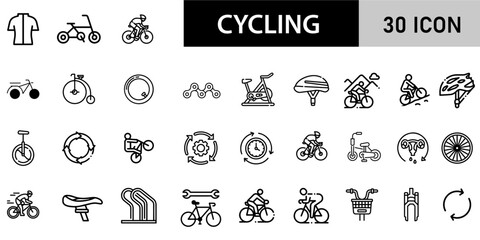 Naklejka premium Minimalist Cycling Icon Pack | 30 Outline Vector Icons, Editable stroke. 