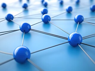 Abstract Network of Blue Spheres Connected by Lines Representing Communication and Structure