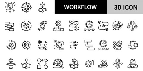 Minimalist Work flow Icon Pack | 30 Outline Vector Icons, Editable stroke. 