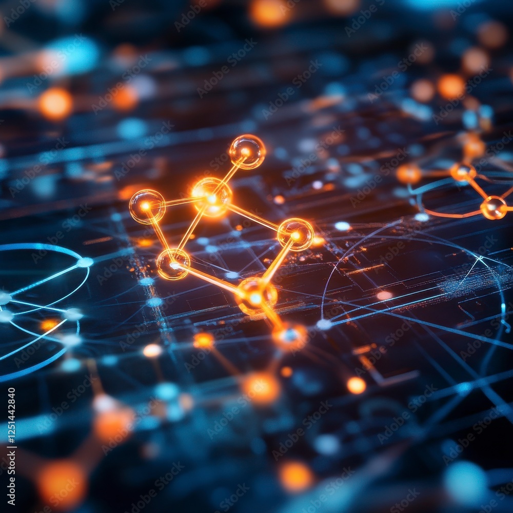 Aufkleber abstract molecular structure visualization in glowing orange and blue color visualization design ill