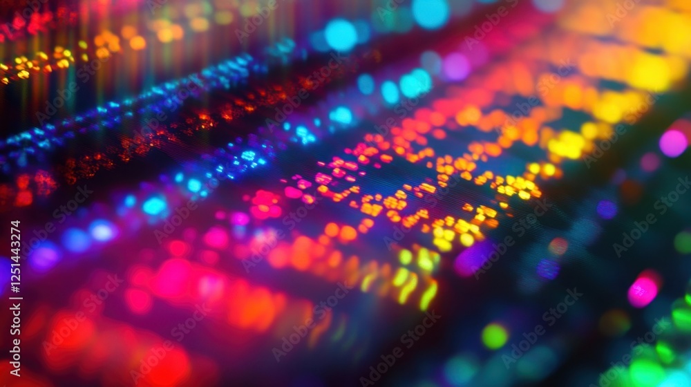 Poster dynamic display of multicolored lights representing genetic sequencing data. the vibrant colors and 