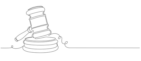 law hammer one line continuous single line art vector illustration