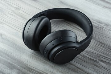 Modern Wireless Headphones on Wooden Table Surface